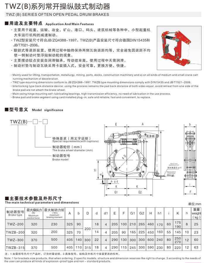 TWZ(B)系列常開操縱鼓式制動器